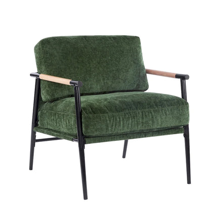 Polyester Accent Chair with Metal Frame &amp; Wooden Armrests