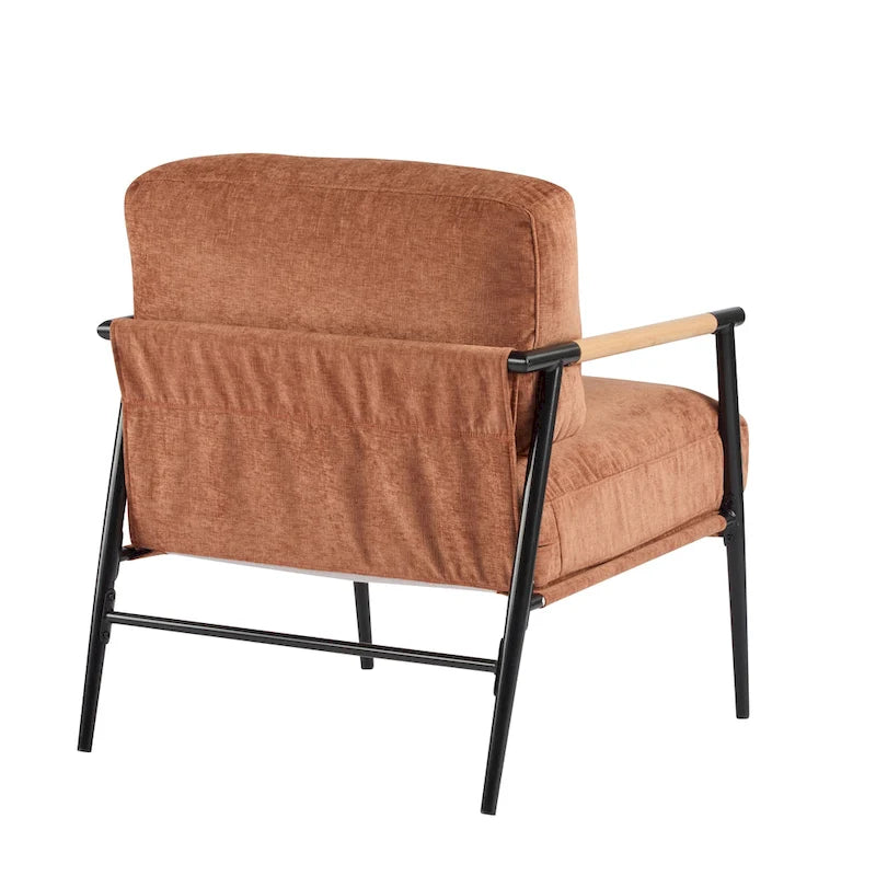 Polyester Accent Chair with Metal Frame &amp; Wooden Armrests