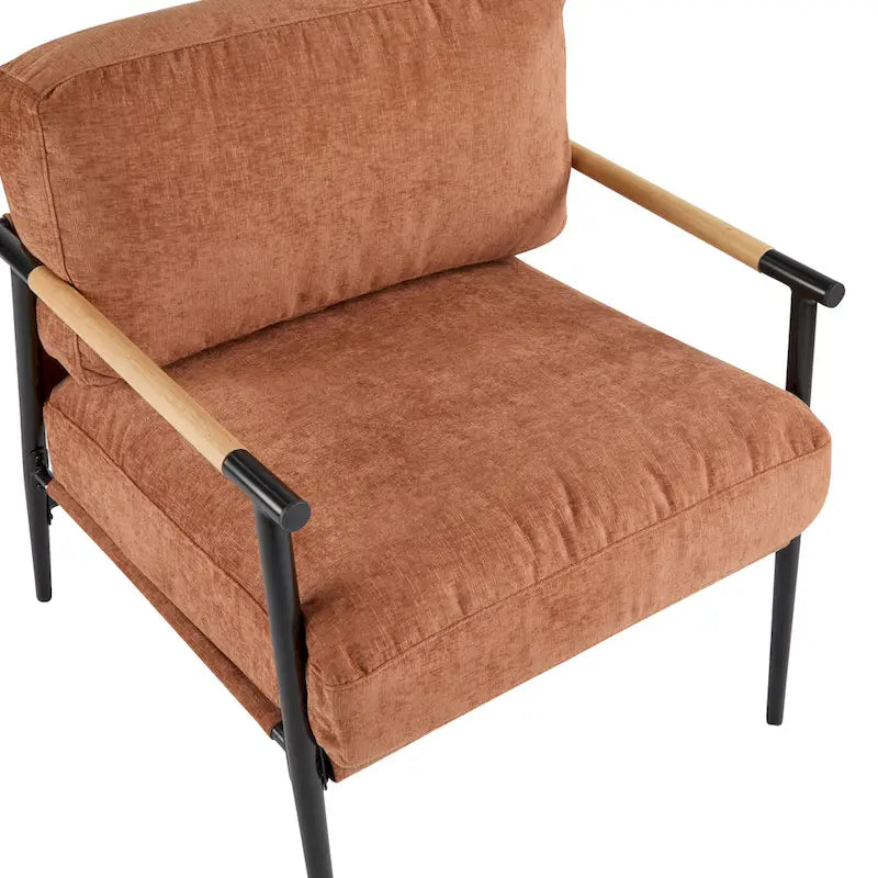Polyester Accent Chair with Metal Frame &amp; Wooden Armrests