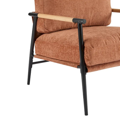 Polyester Accent Chair with Metal Frame &amp; Wooden Armrests