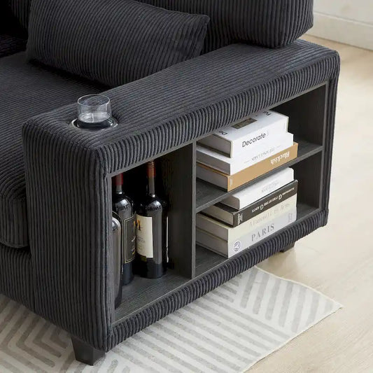 102.75 Corduroy L-Shaped Modular Sectional Sofa with Storage and Cup Holder