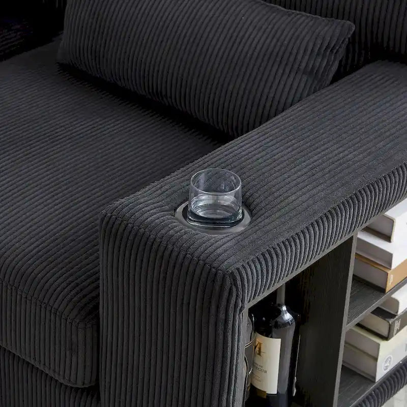 102.75 Corduroy L-Shaped Modular Sectional Sofa with Storage and Cup Holder