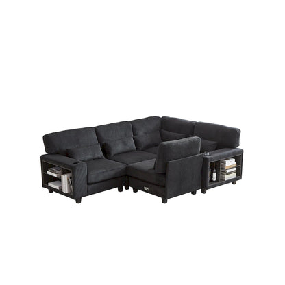 102.75 Corduroy L-Shaped Modular Sectional Sofa with Storage and Cup Holder