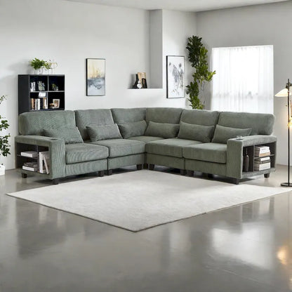102.75 Corduroy L-Shaped Modular Sectional Sofa with Storage and Cup Holder