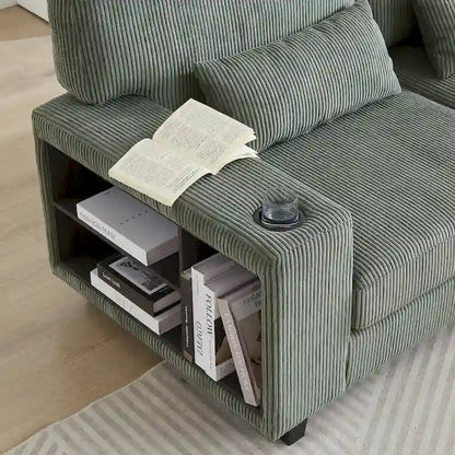 102.75 Corduroy L-Shaped Modular Sectional Sofa with Storage and Cup Holder