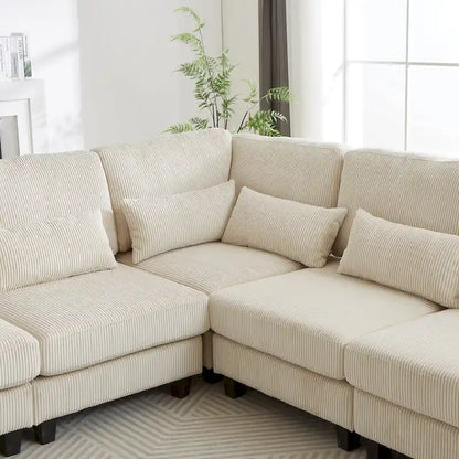 102.75 Corduroy L-Shaped Modular Sectional Sofa with Storage and Cup Holder