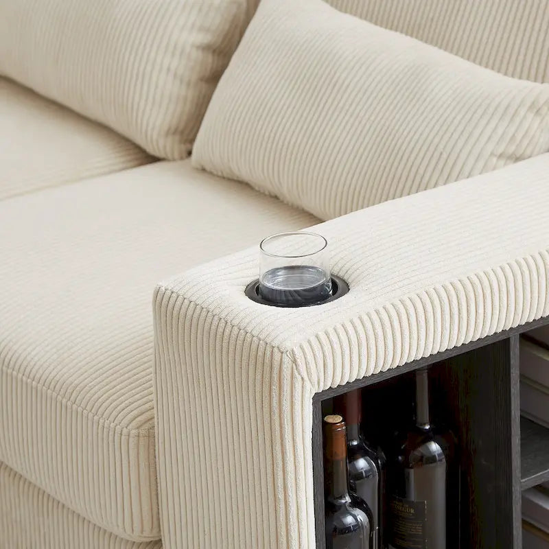 102.75 Corduroy L-Shaped Modular Sectional Sofa with Storage and Cup Holder