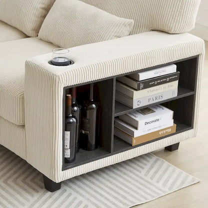 102.75 Corduroy L-Shaped Modular Sectional Sofa with Storage and Cup Holder