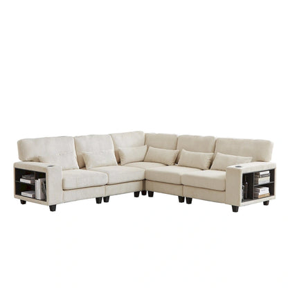 102.75 Corduroy L-Shaped Modular Sectional Sofa with Storage and Cup Holder