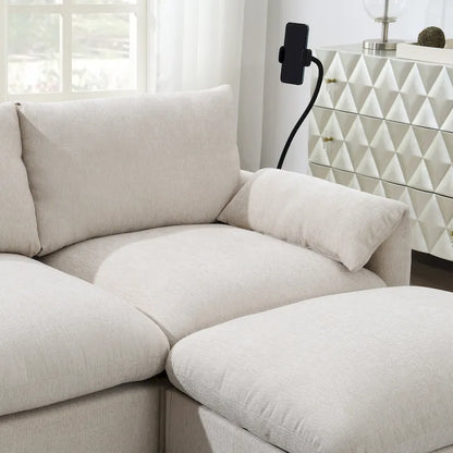 96.5 Chenille L-Shaped Sectional Sofa with Storage Ottoman, Adjustable Phone Holder, USB Charger and Armrest Storage Pockets