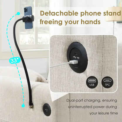 96.5 Chenille L-Shaped Sectional Sofa with Storage Ottoman, Adjustable Phone Holder, USB Charger and Armrest Storage Pockets