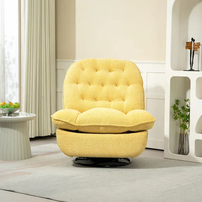 Yellow Oversized Chenille Upholstered 360 Swivel Glider Rocking Manual Recliner with Extended Footrest and Tufted Back