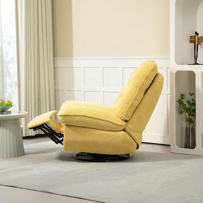 Yellow Oversized Chenille Upholstered 360 Swivel Glider Rocking Manual Recliner with Extended Footrest and Tufted Back