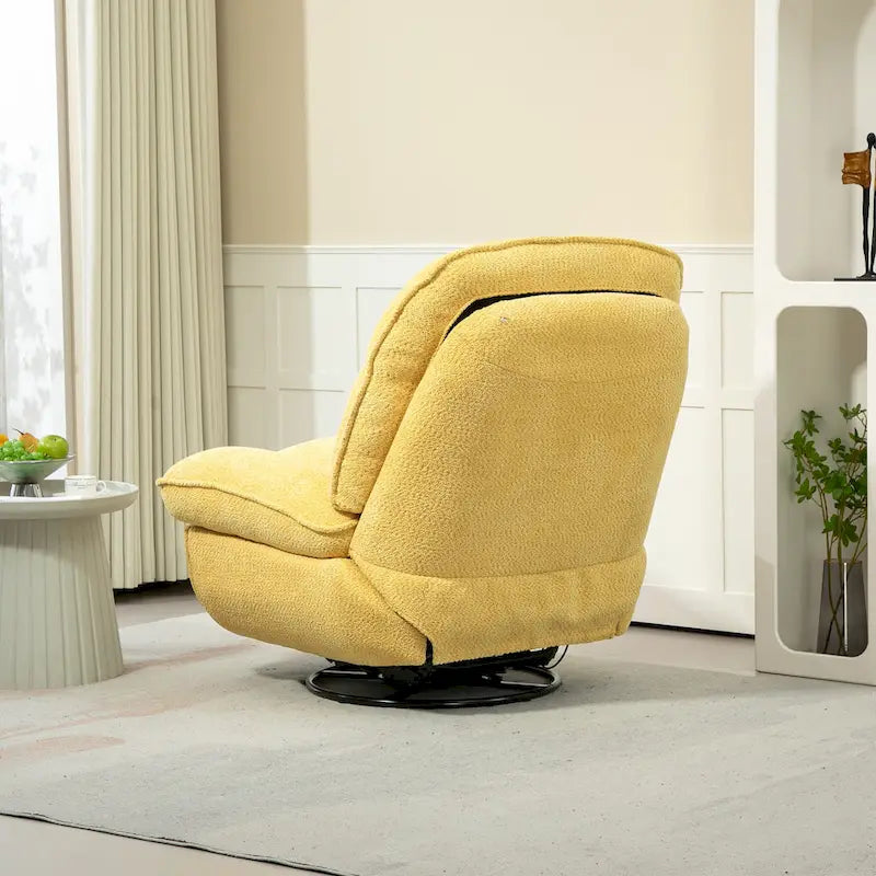Yellow Oversized Chenille Upholstered 360 Swivel Glider Rocking Manual Recliner with Extended Footrest and Tufted Back