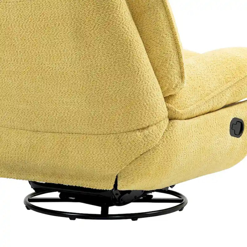 Yellow Oversized Chenille Upholstered 360 Swivel Glider Rocking Manual Recliner with Extended Footrest and Tufted Back