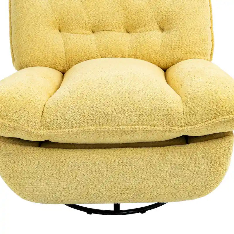 Yellow Oversized Chenille Upholstered 360 Swivel Glider Rocking Manual Recliner with Extended Footrest and Tufted Back