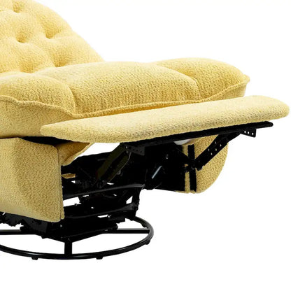 Yellow Oversized Chenille Upholstered 360 Swivel Glider Rocking Manual Recliner with Extended Footrest and Tufted Back