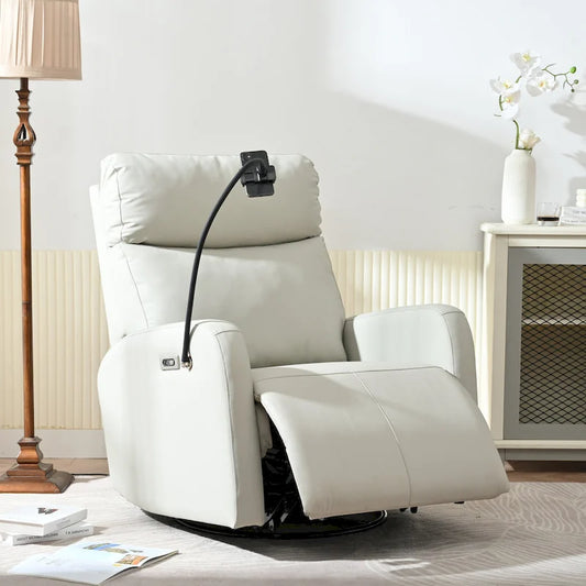 Grey Power Recliner with Swivel, USB Ports & Adjustable Footrest