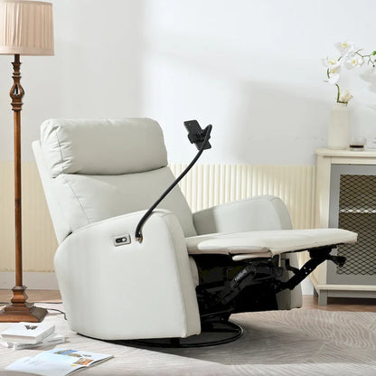 Gray Power Recliner with Swivel, USB Ports &amp; Adjustable Footrest