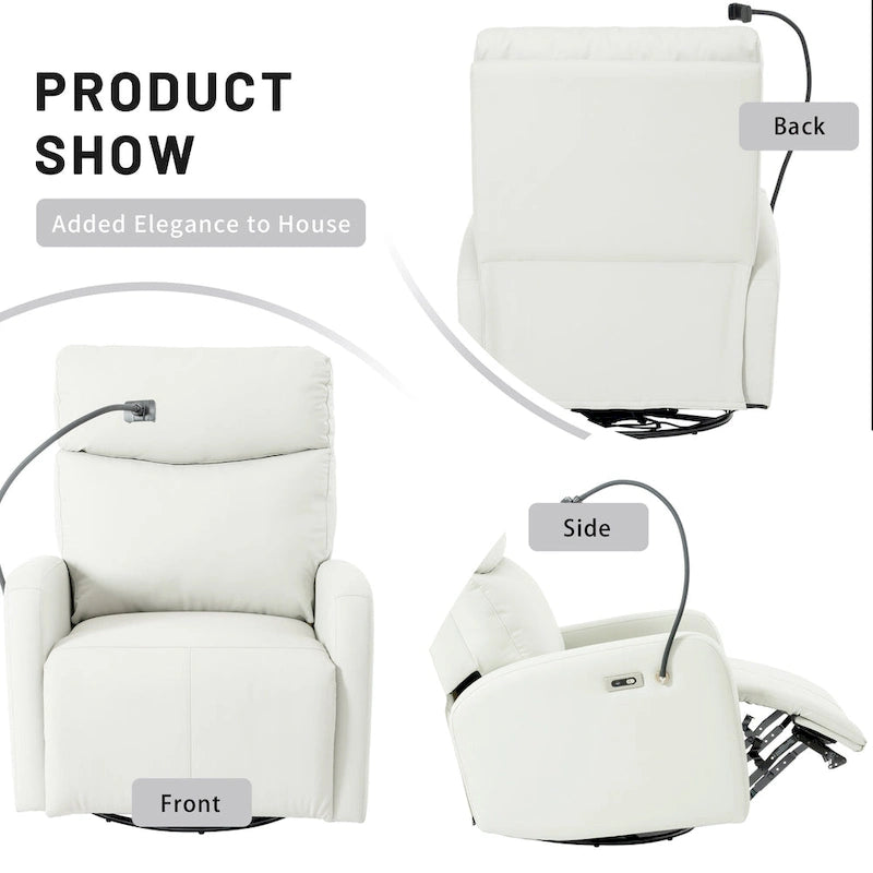 Gray Power Recliner with Swivel, USB Ports &amp; Adjustable Footrest