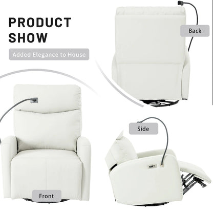 Gray Power Recliner with Swivel, USB Ports &amp; Adjustable Footrest