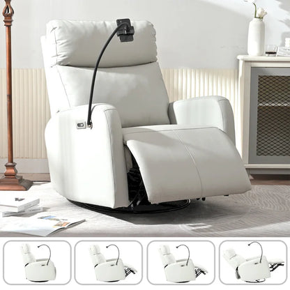 Gray Power Recliner with Swivel, USB Ports &amp; Adjustable Footrest