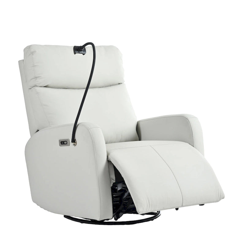 Gray Power Recliner with Swivel, USB Ports &amp; Adjustable Footrest