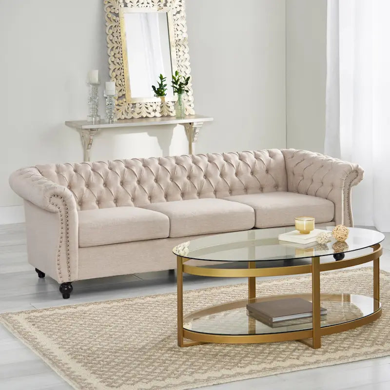 Chesterfield Button Tufted 3-seater Sofa with Nailheads