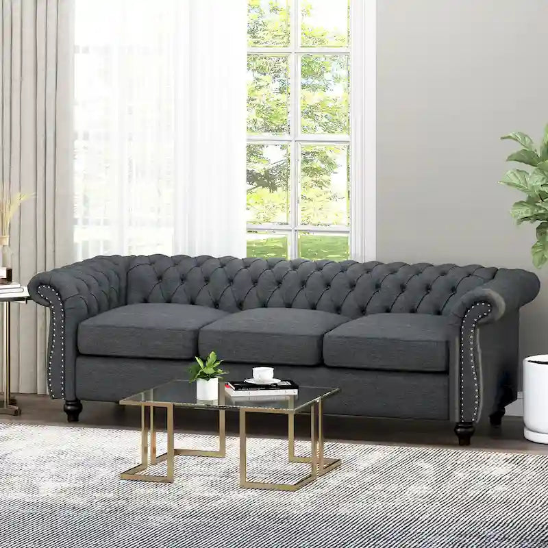 Chesterfield Button Tufted 3-seater Sofa with Nailheads