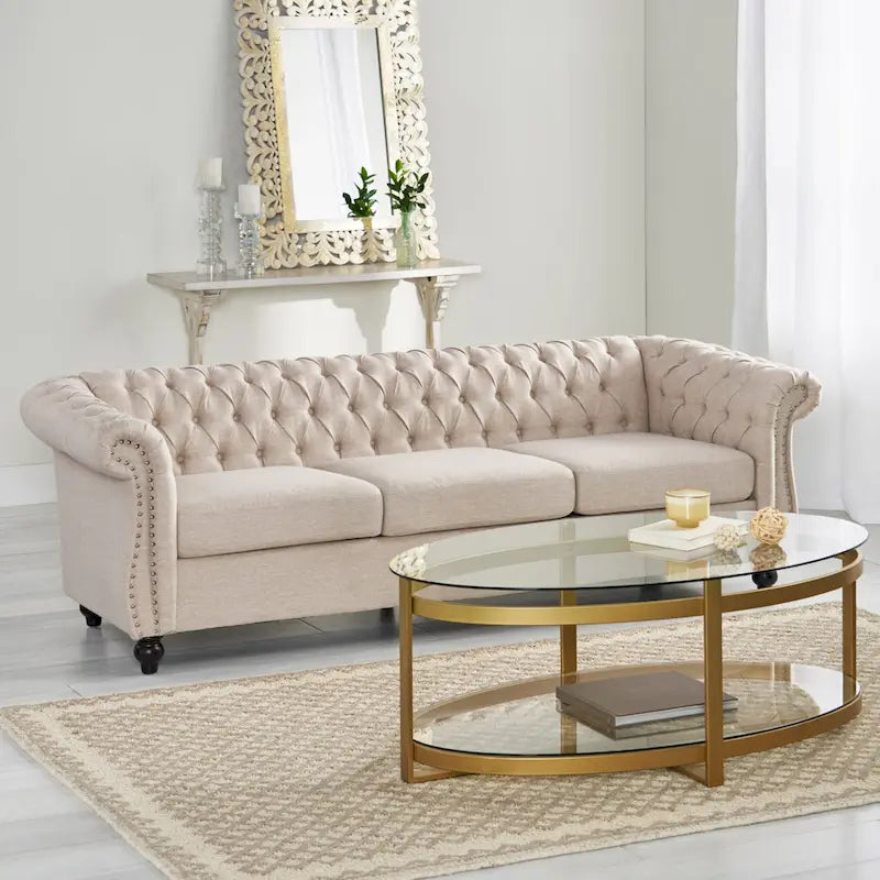 Chesterfield Button Tufted 3-seater Sofa with Nailheads