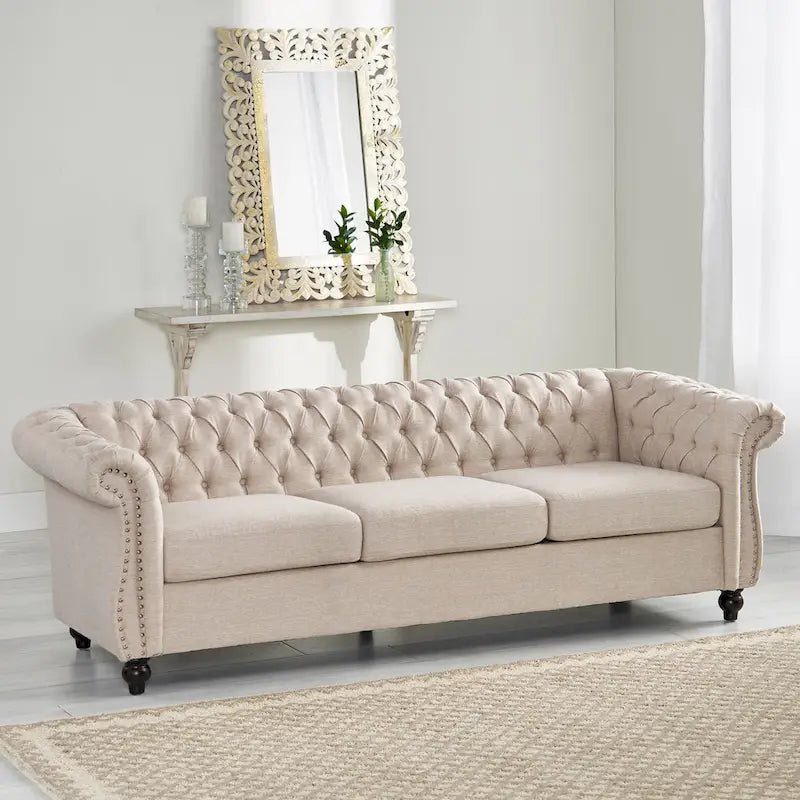 Chesterfield Button Tufted 3-seater Sofa with Nailheads