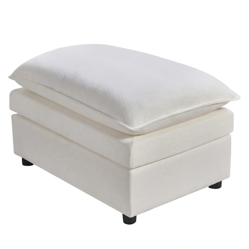 White 142.52 U-Shaped 6 Seater Sectional Sofa with Convertible Chair and Ottomans, Spacious Cloud Couch