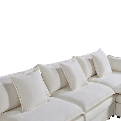 White 142.52 U-Shaped 6 Seater Sectional Sofa with Convertible Chair and Ottomans, Spacious Cloud Couch