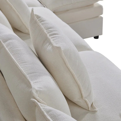 White 142.52 U-Shaped 6 Seater Sectional Sofa with Convertible Chair and Ottomans, Spacious Cloud Couch