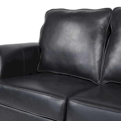 Black Modern 80s Faux Leather 3-seater Sofa with Birch Wood Legs and Nailheads for Living Room