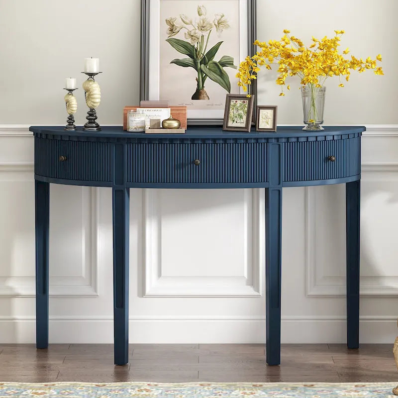 51.1 Modern Curved Console Table with Vertical Stripe Drawer Fronts for Entryway, Hallway, Living Room