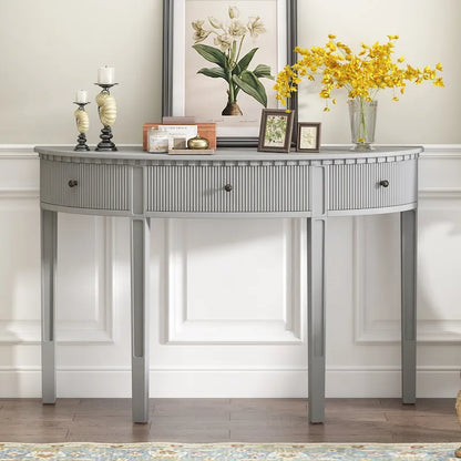 51.1 Modern Curved Console Table with Vertical Stripe Drawer Fronts for Entryway, Hallway, Living Room