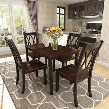 Black 5-Piece Wooden Dining Table Set with Rectangular Table &amp; 4 Chairs