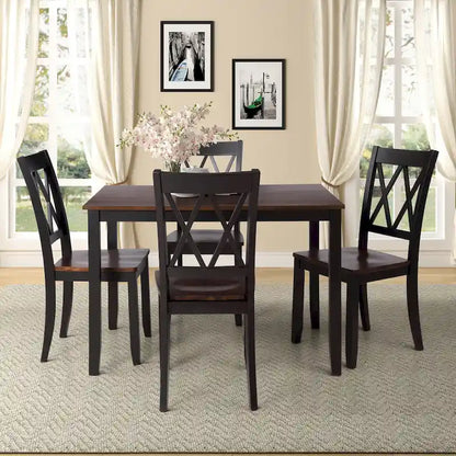 Black 5-Piece Wooden Dining Table Set with Rectangular Table &amp; 4 Chairs