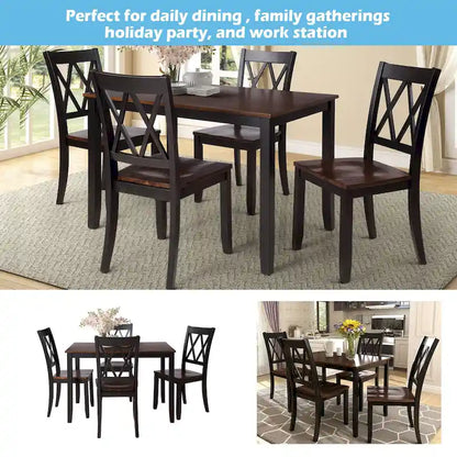Black 5-Piece Wooden Dining Table Set with Rectangular Table &amp; 4 Chairs
