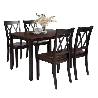 Black 5-Piece Wooden Dining Table Set with Rectangular Table &amp; 4 Chairs