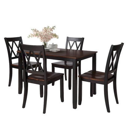 Black 5-Piece Wooden Dining Table Set with Rectangular Table &amp; 4 Chairs