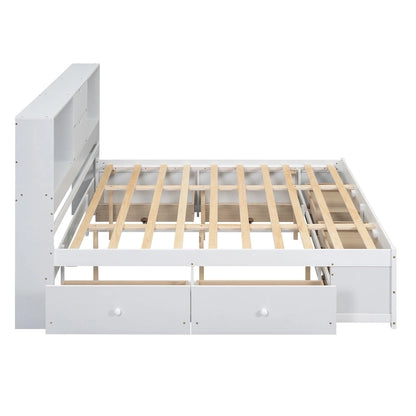 King Size Modern Wooden Bed with Storage Headboard and 8 Drawers