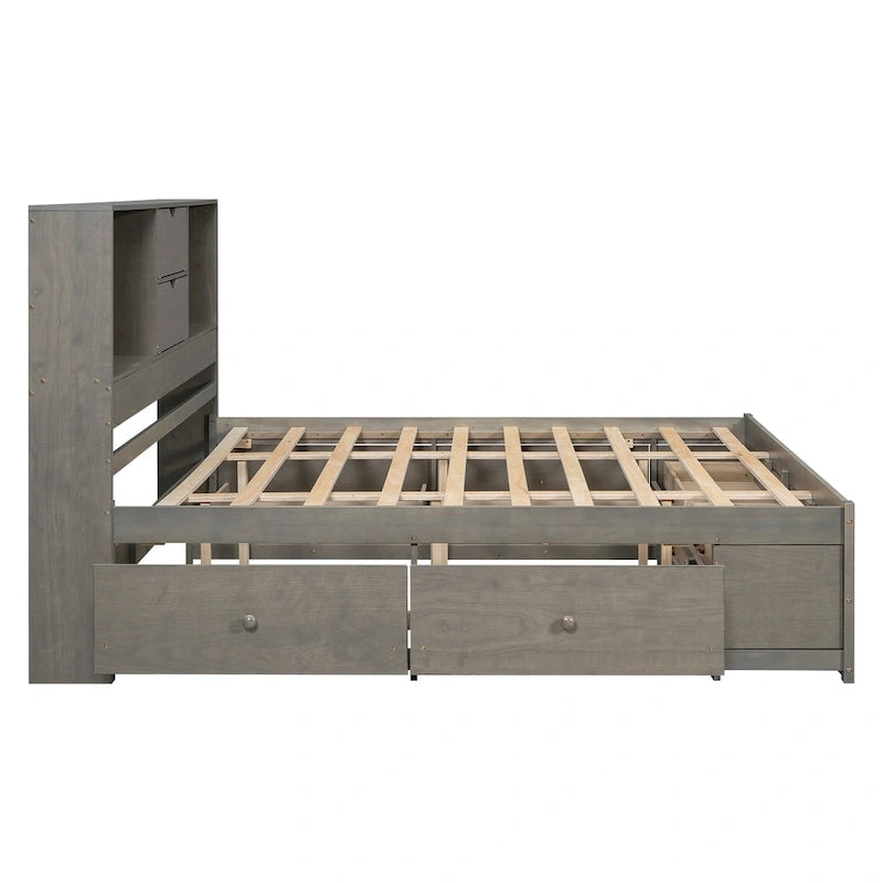 King Size Modern Wooden Bed with Storage Headboard and 8 Drawers