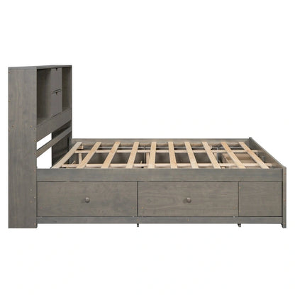 King Size Modern Wooden Bed with Storage Headboard and 8 Drawers