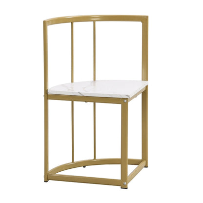 Golden+White 7-Piece Metal Frame Dining Table Set with Half-Round Table &amp; 6 Chairs