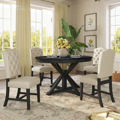 Retro 5-Piece Wooden Dining Table Set with Extendable Round Table &amp; 4 Chairs