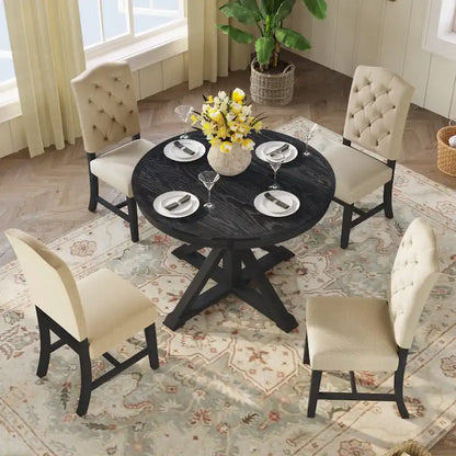 Retro 5-Piece Wooden Dining Table Set with Extendable Round Table &amp; 4 Chairs