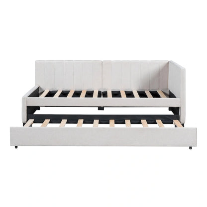 Twin Linen Daybed with Trundle and Semi-Closed Design