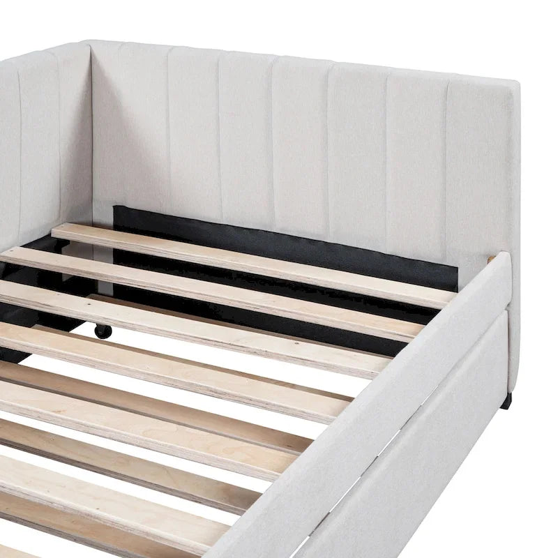 Twin Linen Daybed with Trundle and Semi-Closed Design